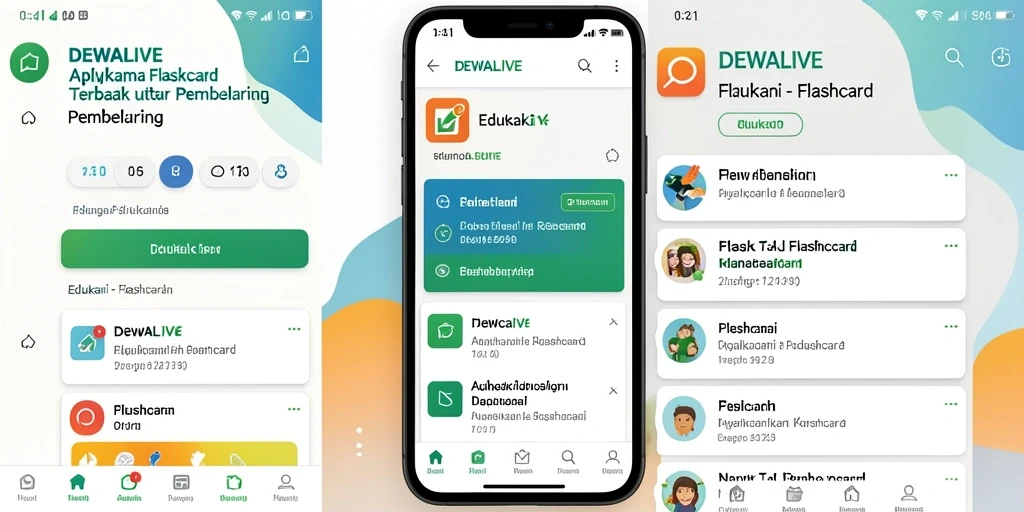 Tampilan antarmuka DEWALIVE yang intuitif dan menarik untuk belajar Flashcard.