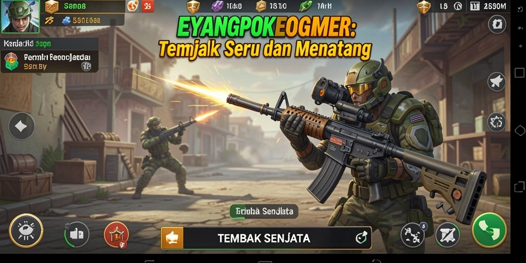 Antarmuka permainan EYANGPOKER menampilkan dukungan penuh untuk aksi tembak-menembak.